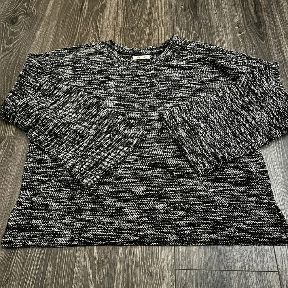 Madewell Button Shoulder Wide Sleeve Top Women's Size Large Marled Black